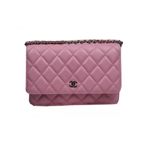 Мини чанта Chanel с капак CHA33814, розова, оригинална, от овча кожа, сребриста