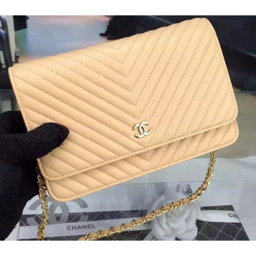 Мини чанта Chanel с капак Chevron Leather A33814 Кайсия