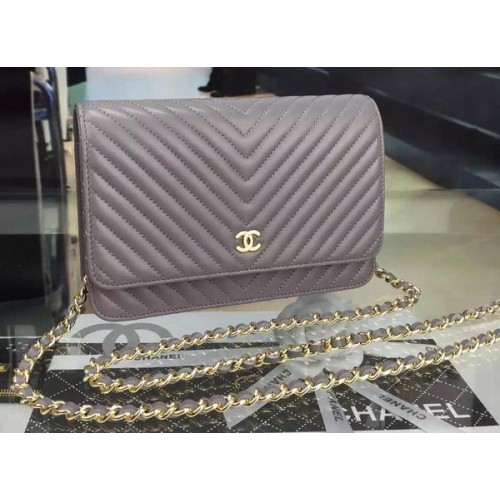 Мини чанта Chanel с капак Chevron Leather A33814 сива