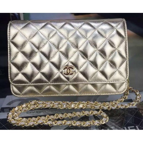 Мини чанта Chanel с капак, златен модел Cannage A8373, златен