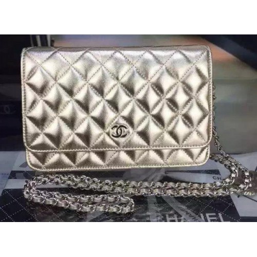 Мини чанта Chanel с капак, златен модел Cannage A8373, сребриста