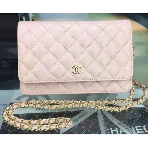 Мини чанта Chanel с капак, розов, с шарка Cannage, A8373, златист цвят