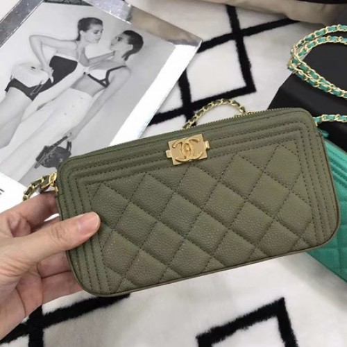 Мини чанта за през рамо Chanel Cannage Pattern A94452 Тъмно зелено
