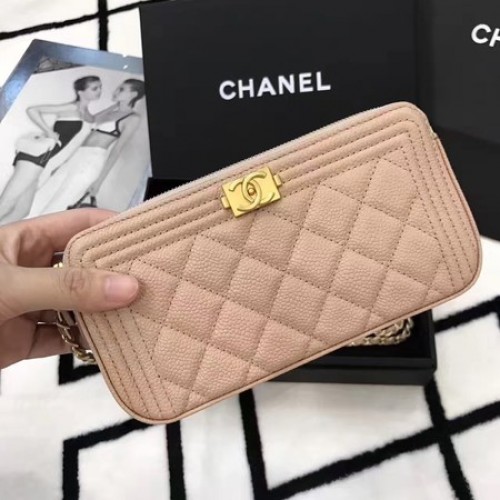 Мини чанта за през рамо Chanel Cannage Pattern A94452 светло розова