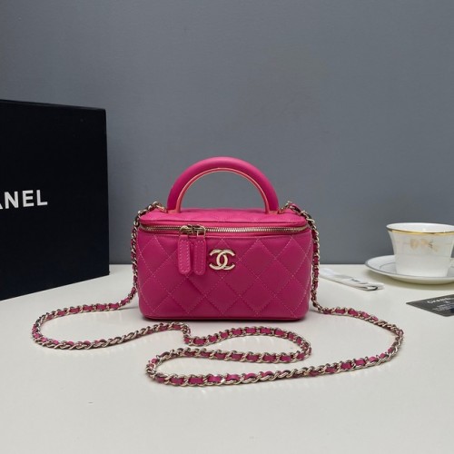 Мини чанта за рамо Chanel от агнешка кожа, златист метал 81208, розова
