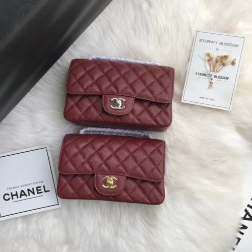 Мини чанта Chanel от телешка кожа с капак A1116, бордо