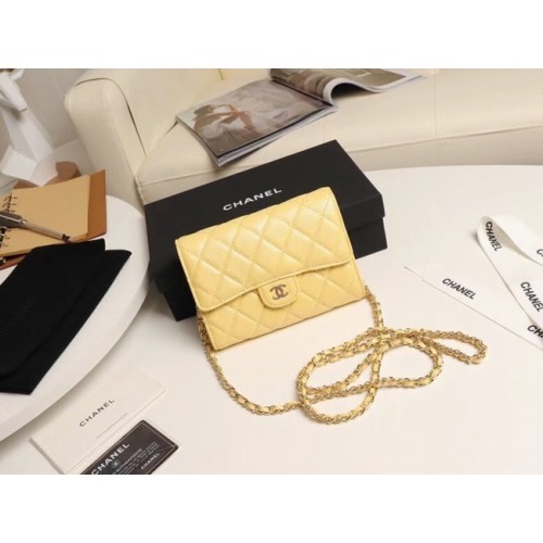 Мини чанта Chanel с капак от телешка кожа с дървесни влакна A84512 жълта