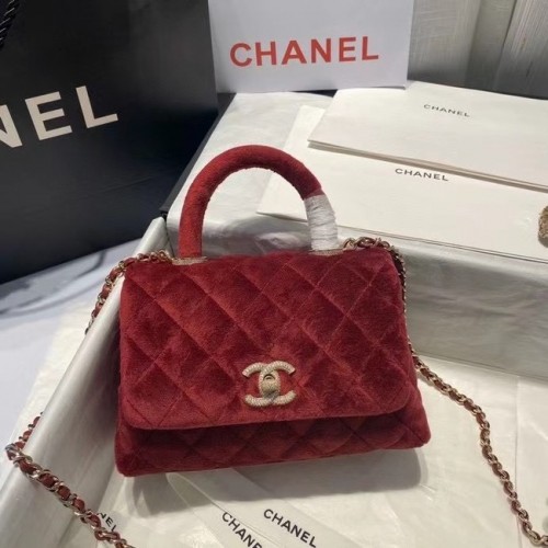 Мини чанта Chanel с капак и горна дръжка AS2215 бордо