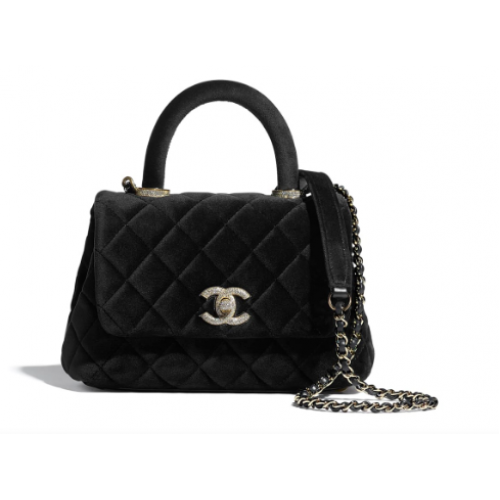Мини чанта Chanel с капак и горна дръжка AS2215 черна