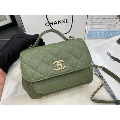 Чанта Chanel с малък капак от телешка кожа, златист метал A93749, зелена