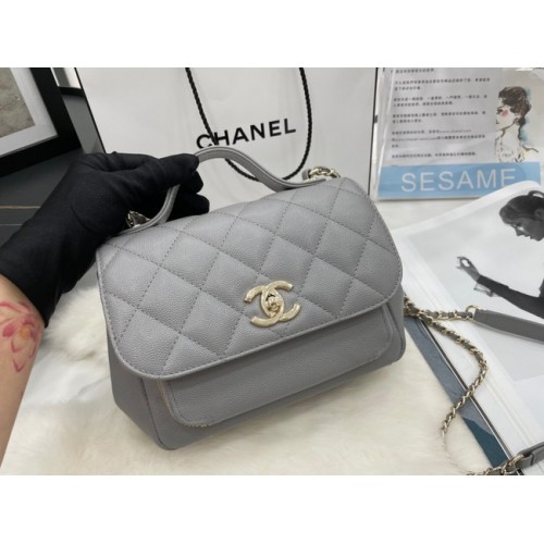 Чанта Chanel с малък капак от телешка кожа, златист метал A93749, светло сива