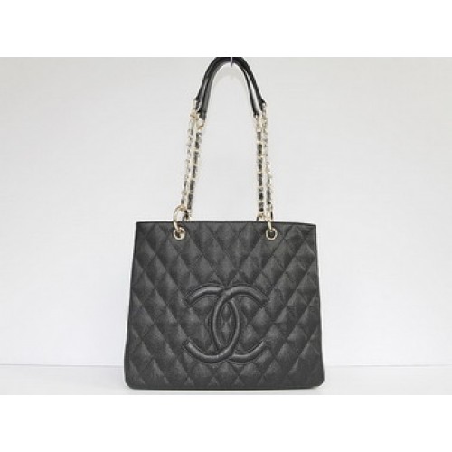 Чанта Chanel Quilted CC Tote 35626 с черно-златни обковни елементи