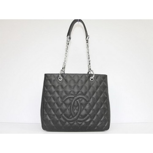 Чанта Chanel Quilted CC Tote 35626 черно-сребристо с обков