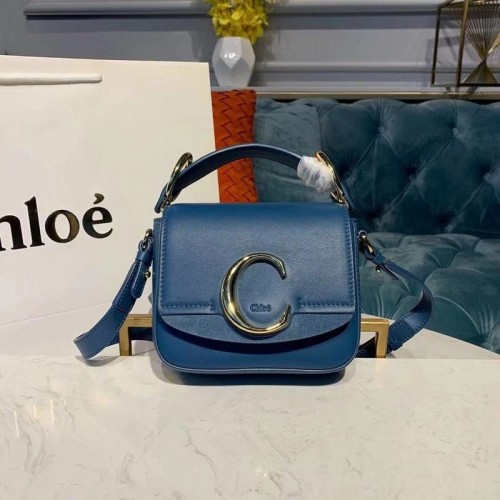 Чанта Chloe Original Calfskin от естествена кожа с горна дръжка, малка 3S030, синя