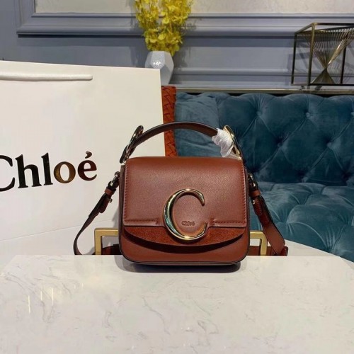 Чанта Chloe Original Calfskin от естествена кожа с горна дръжка, малка, 3S030, кафява