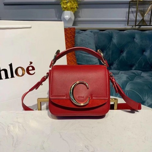 Чанта Chloe Original Calfskin от естествена кожа с горна дръжка, малка 3S030, червена