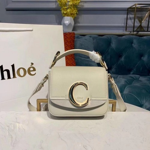 Чанта Chloe Original Calfskin от естествена кожа с горна дръжка, малка 3S030, бяла