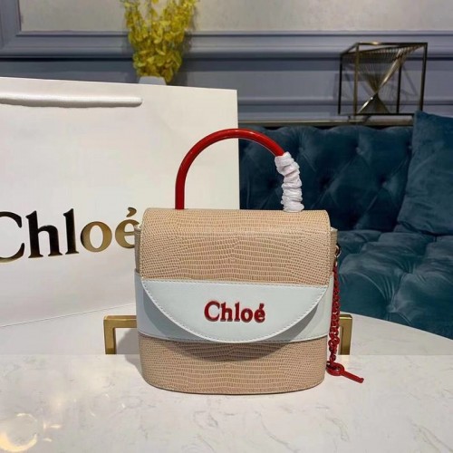 Чанта Chloe Small Aby Lock с верижка в релефен ефект на гущер върху телешка кожа с козя кожа 3S035 бяла