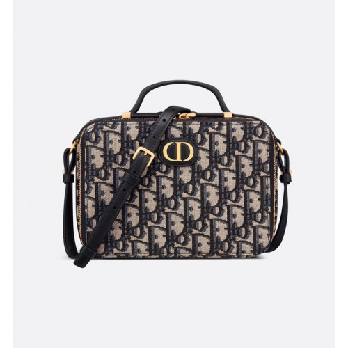 Чанта DIOR 30 MONTAIGNE BOX, синя, многоцветна, Dior Oblique Jacquard S2141