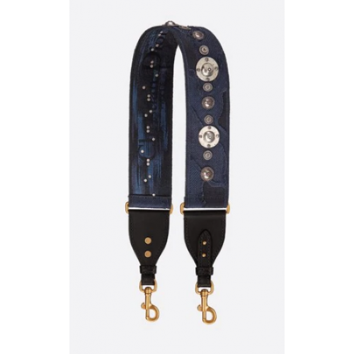 DIOR СИНЯ МНОГОЦВЕТНА КАМУФЛАЖНА КАИШКА С ПЪЛНА БРОДИРАНА КАИШКА M928