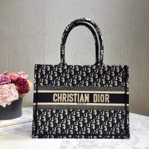 Чанта тип „книга“ DIOR от бродирано платно C1286-1, тъмносиня