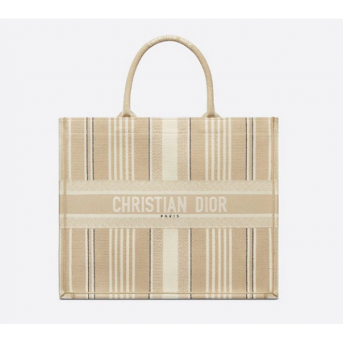 Чанта за книги DIOR с бродерия, бежови райета M1286Z