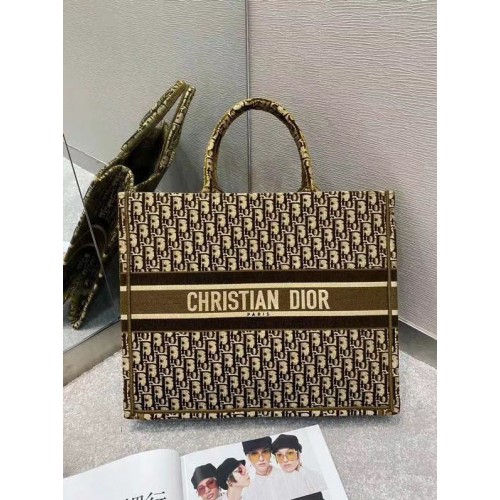 Чанта за книги DIOR, коса, бродирана, кадифена, M1297ZW, кафява