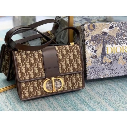 Малка чанта за книги DIOR с коса бродерия M1296ZW, кафява