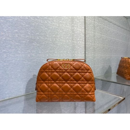 DIOR CARO BEAUTY POUCH Cannage Lambskin S5047 кафяв