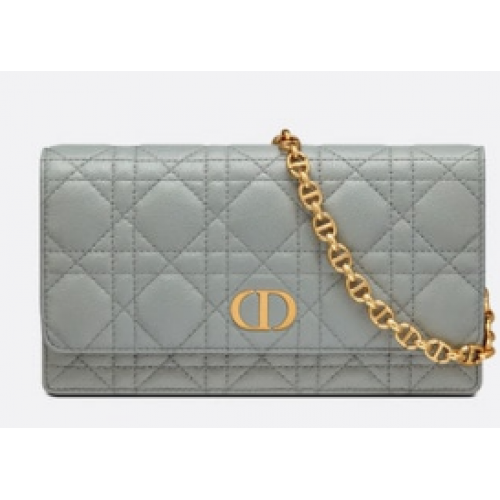 Чанта за колан DIOR CARO с верижка, мека телешка кожа Cannage S5091UW СИВА