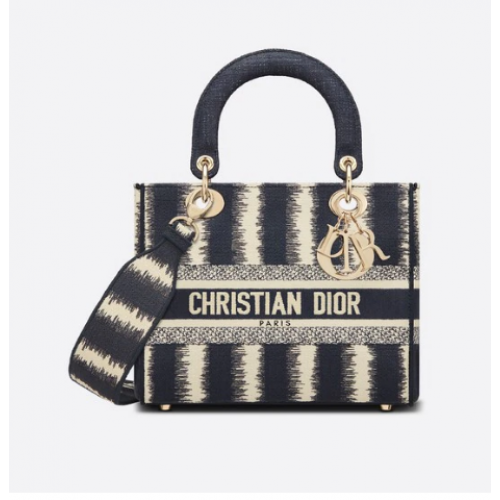 DIOR MEDIUM ДАМСКА ЧАНТА D-LITE Сини D-райета Бродирани M0565
