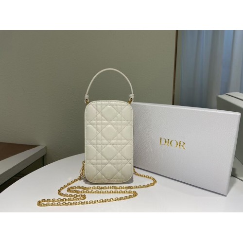 Чанта DIOR MINI BOBBY, градиентна, от агнешка кожа Cannage, C0955, бяла
