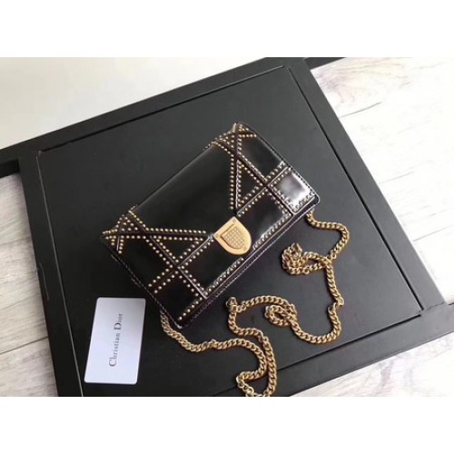 Чанта Dior Diorama от оригинална лачена кожа CD3709 черна