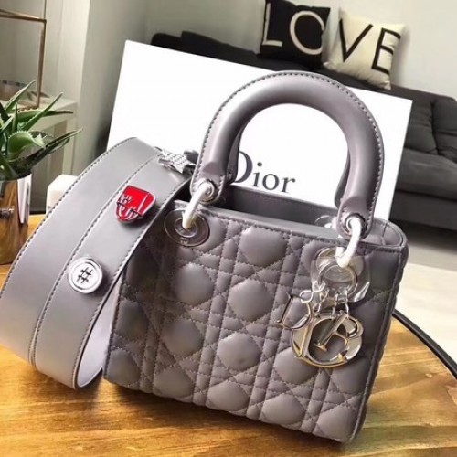 Чанта Dior Lucky Badges Original от овча кожа 88034 сива