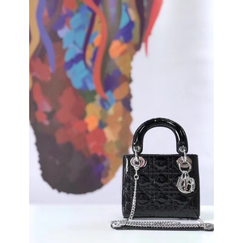 Dior MINI LADY DIOR ТЕЛЕШКА КОЖА ЧЕРНА ЧАНТА M0505O СРЕБЪРНА