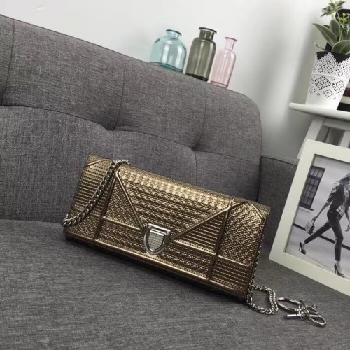 Мини чанта за през рамо Dior Original от телешка кожа 3780 бронзов цвят