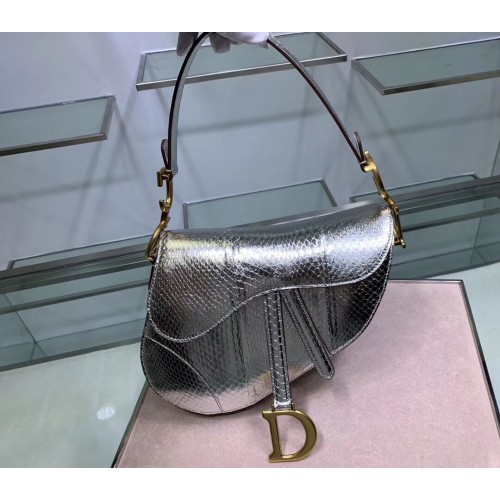 Чанта Dior SADDLE от змийска кожа C9046 сребриста