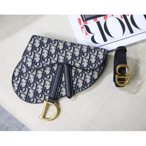 Чанта Dior Saddle с плосък колан Oblique Jacquard M0448 син