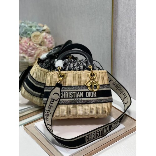 Dior Тъкани кайсиеви чанти с черна кожа C9908