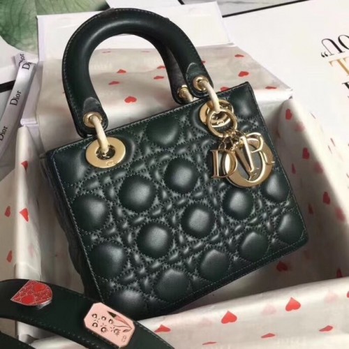 Оригинална чанта Dior Lucky Badges от овча кожа A88035, черно-зелена