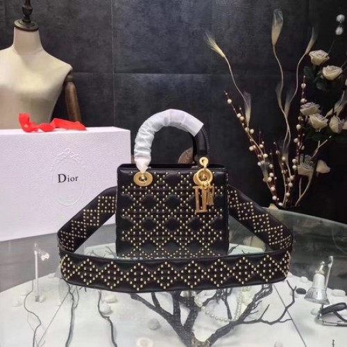 Мини чанта Dior Lady Dior от оригинална овча кожа CD3891 черна