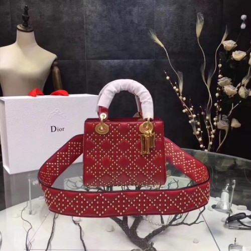 Мини чанта Dior Lady Dior от оригинална овча кожа CD3891 червена