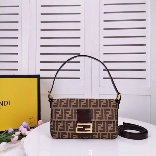 Чанта от плат FENDI BAGUETTE 8BR011 Кафе