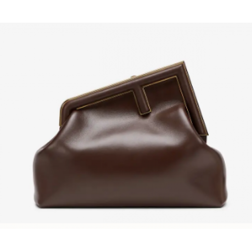 Кожена чанта FENDI FIRST MEDIUM 8BP127AB Тъмнокафява