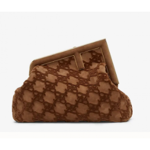 Чанта FENDI FIRST MEDIUM от велур 8BP127A кафява
