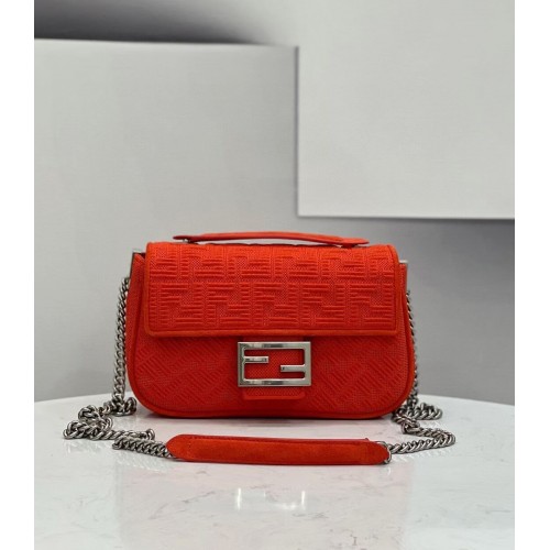 Чанта от плат FENDI MIDI BAGUETTE CHAIN FF 8BR793 Червена