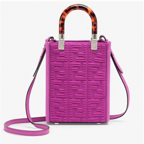 Мини чанта от плат FENDI MINI SUNSHINE SHOPPER FF 8BS051AG в лилаво
