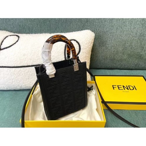 FENDI MINI SUNSHINE SHOPPER FF мини чанта от плат 8BS051AG черна