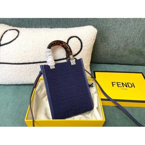 FENDI MINI SUNSHINE SHOPPER FF платнена мини чанта 8BS051AG тъмносиня