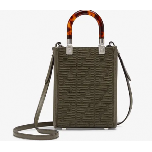 Мини чанта от плат FENDI MINI SUNSHINE SHOPPER FF 8BS051AG зелена